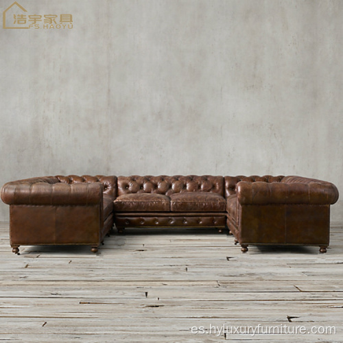 Sofá de esquina de sala de estar de estilo americano chesterfield capitoné